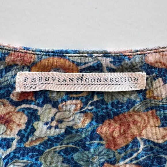 Peruvian Connection Women's Pima Cotton Floral Blouse Size XXL Boho Cottage - Picture 3 of 5